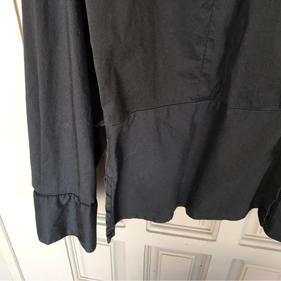 Liz Claiborne Blouse Black SxXL Collar/Cuffs Button Down Peplum - Picture 8 of 8